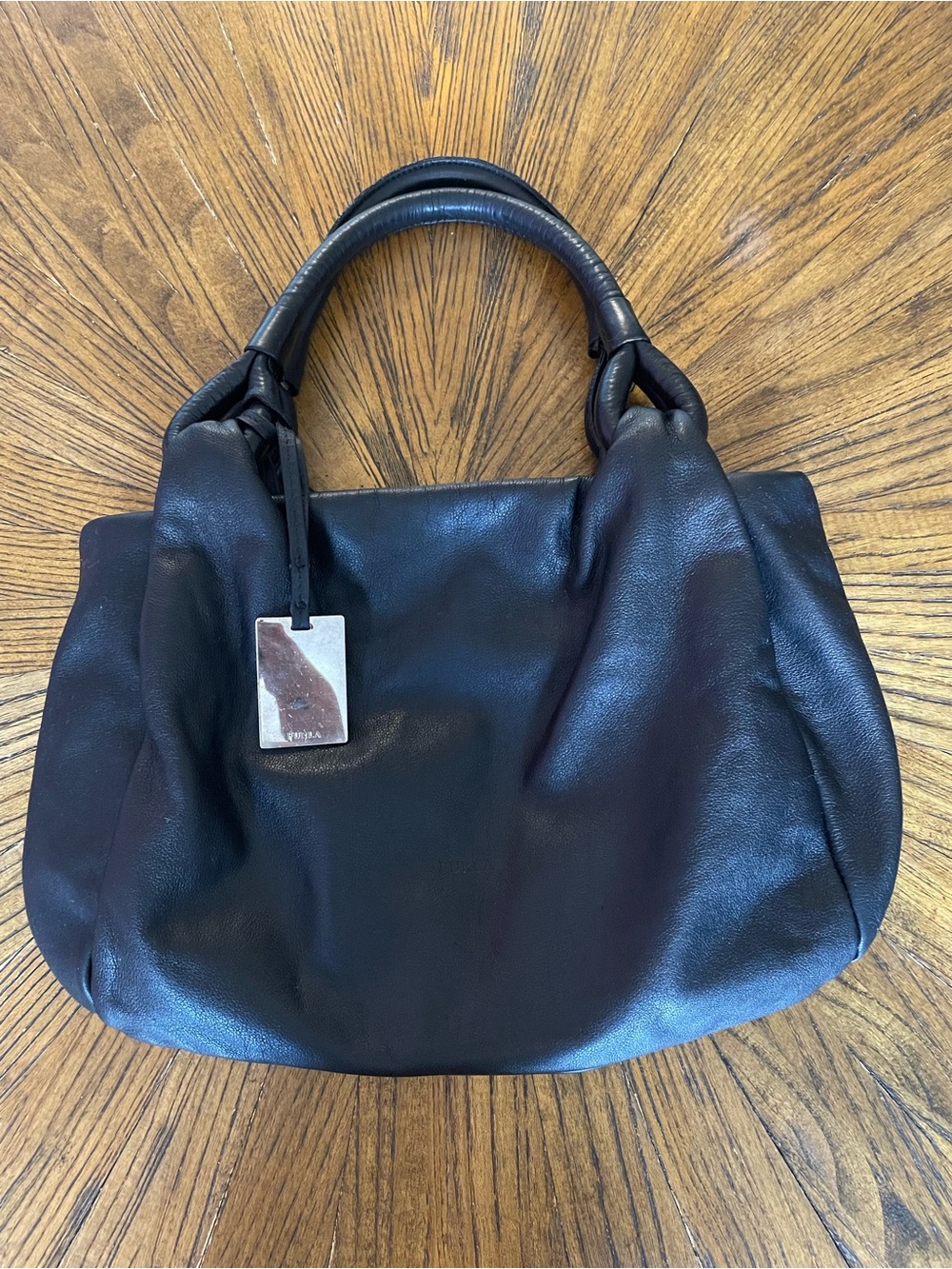 Furla Black Leather Slouchy Shoulder Bag with Tag